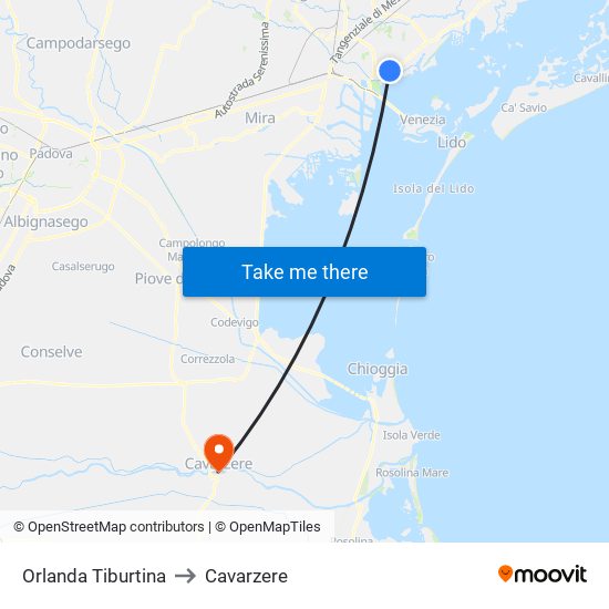 Orlanda Tiburtina to Cavarzere map