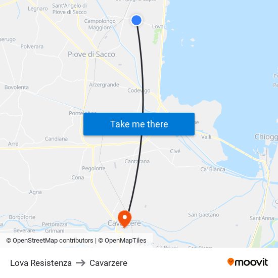 Lova Resistenza to Cavarzere map