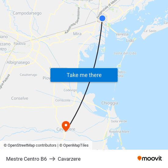 Mestre Centro B6 to Cavarzere map