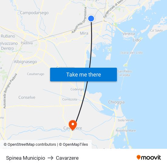Spinea Municipio to Cavarzere map