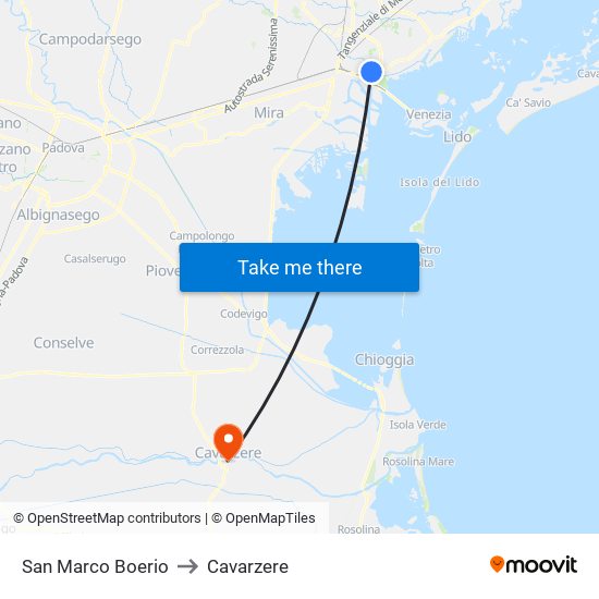San Marco Boerio to Cavarzere map