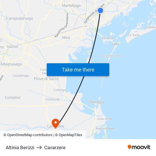 Altinia Berizzi to Cavarzere map