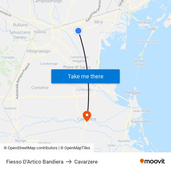 Fiesso D'Artico Bandiera to Cavarzere map