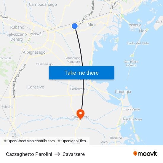 Cazzaghetto Parolini to Cavarzere map
