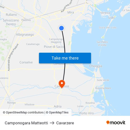 Camponogara Matteotti to Cavarzere map