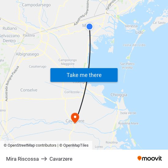Mira Riscossa to Cavarzere map