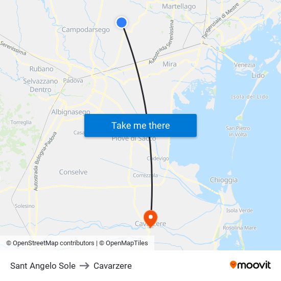 Sant Angelo Sole to Cavarzere map