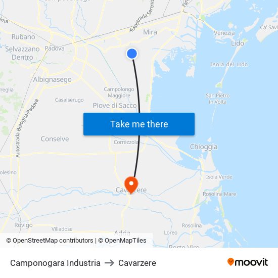 Camponogara Industria to Cavarzere map