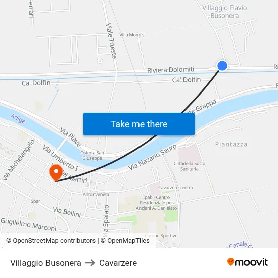 Busonera Village to Cavarzere map