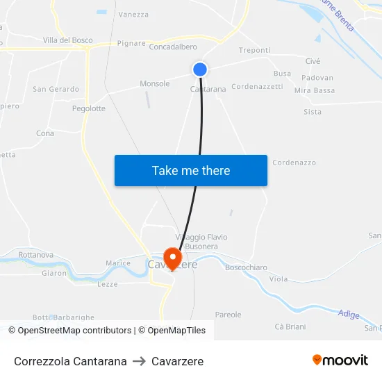 Correzzola Cantarana to Cavarzere map