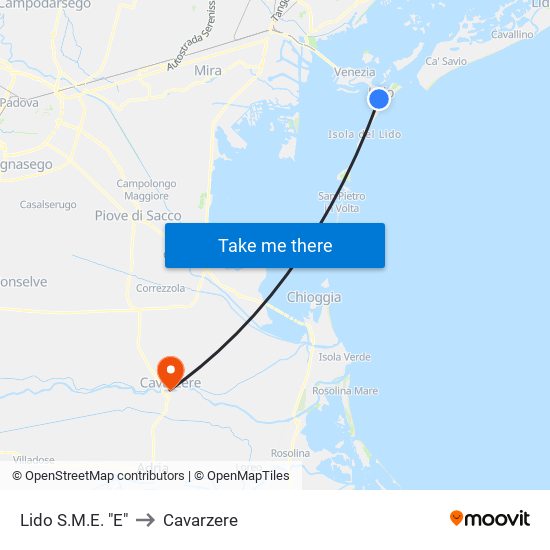Lido S.M.E. "E" to Cavarzere map