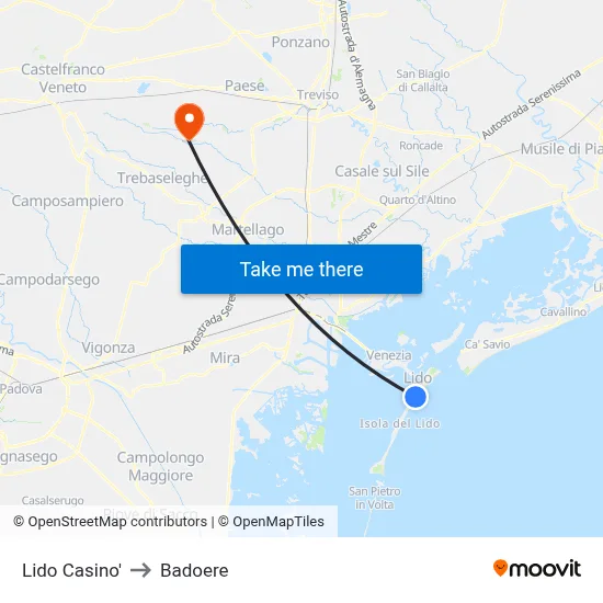 Lido Casino to Badoere map
