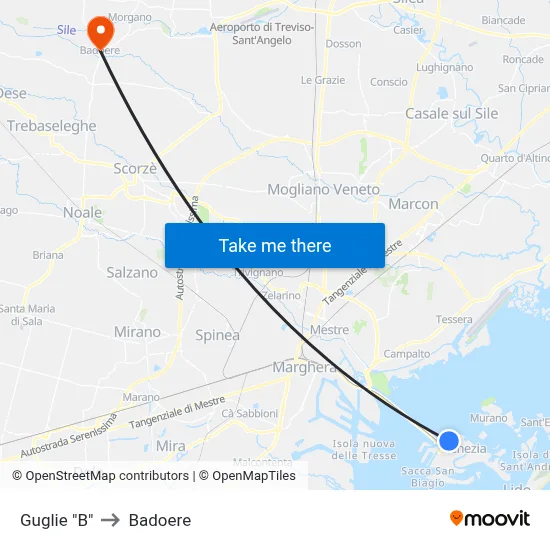 Guglie "B" to Badoere map