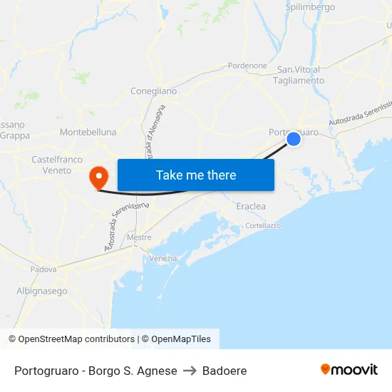 Portogruaro - Borgo S. Agnese to Badoere map