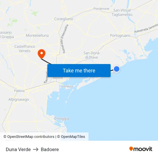 Duna Verde to Badoere map