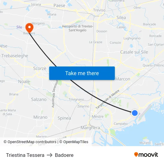 Triestina Tessera to Badoere map