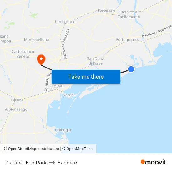 Caorle - Eco Park to Badoere map