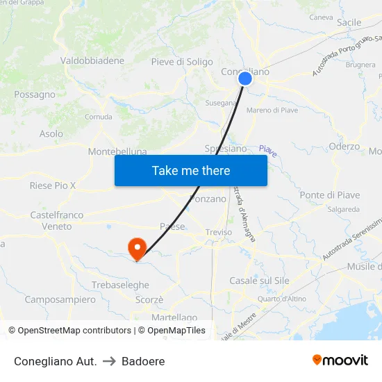 Conegliano Aut. to Badoere map