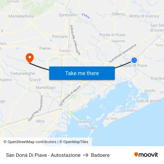 San Donà Di Piave - Autostazione to Badoere map
