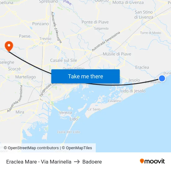 Eraclea Mare - Via Marinella to Badoere map