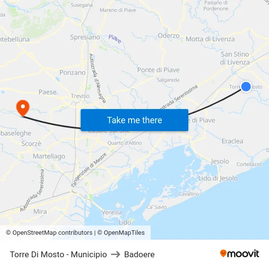 Torre Di Mosto - Municipio to Badoere map