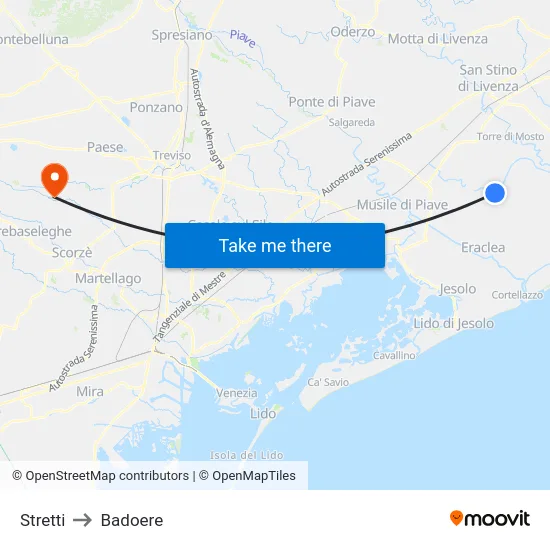 Stretti to Badoere map