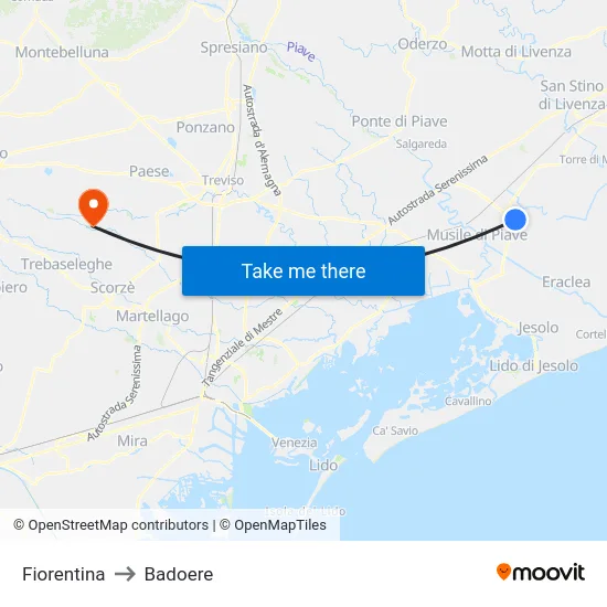 Fiorentina to Badoere map