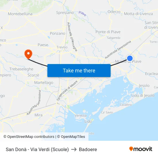 San Donà - Via Verdi (Scuole) to Badoere map