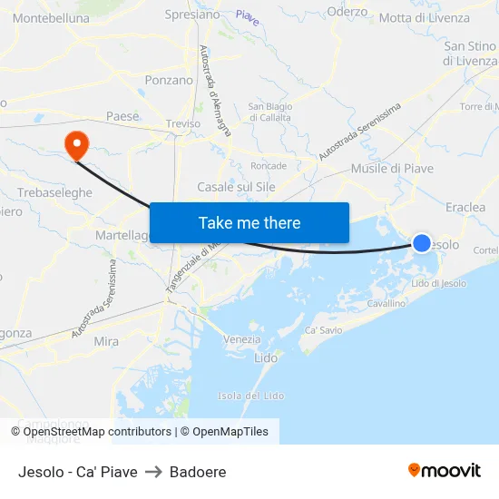 Jesolo - Ca' Piave to Badoere map