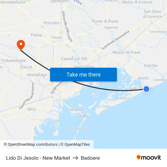 Lido Di Jesolo - New Market to Badoere map