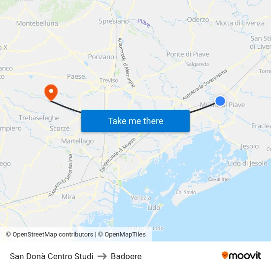 San Donà Centro Studi to Badoere map