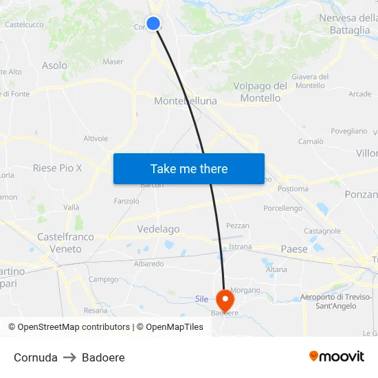 Cornuda to Badoere map