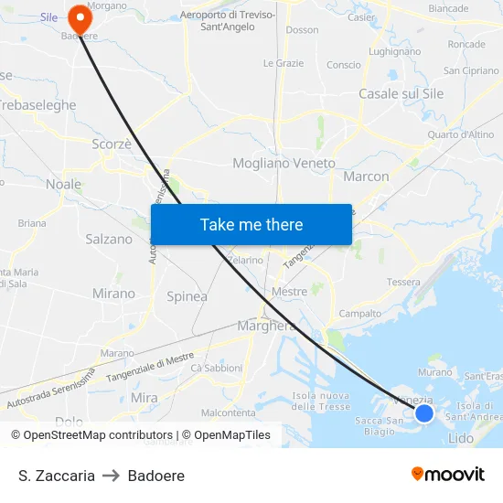 S. Zaccaria to Badoere map
