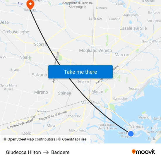 Giudecca Hilton to Badoere map