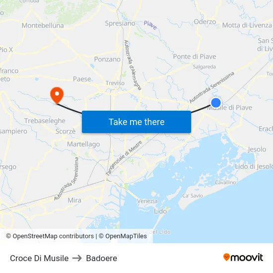 Croce Di Musile to Badoere map