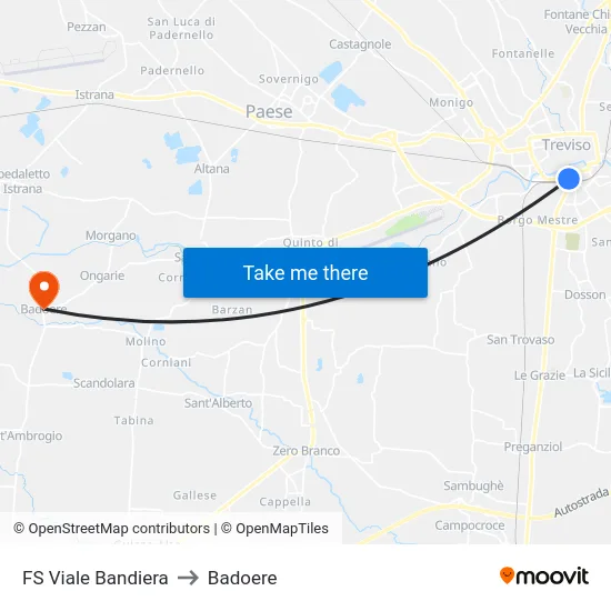 FS Viale Bandiera to Badoere map