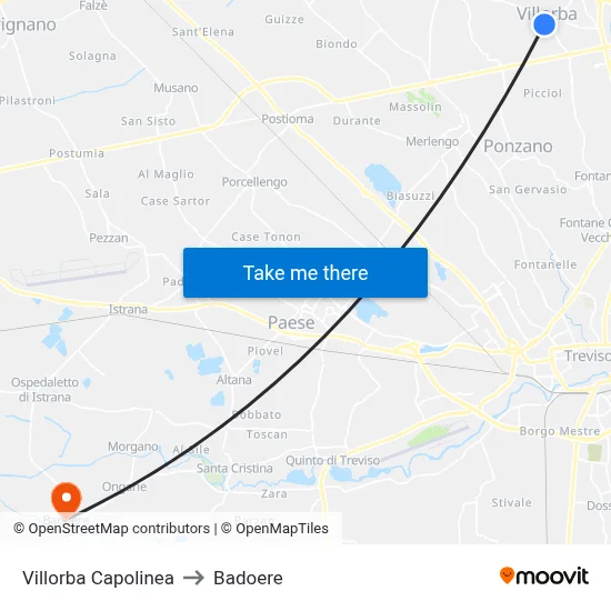 Villorba Terminal to Badoere map