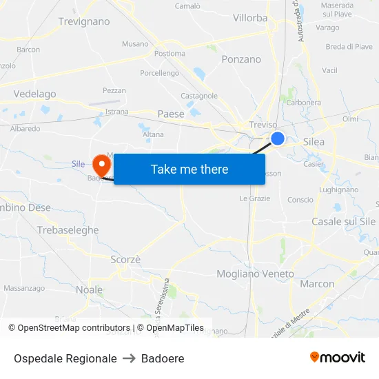 Ospedale Regionale to Badoere map