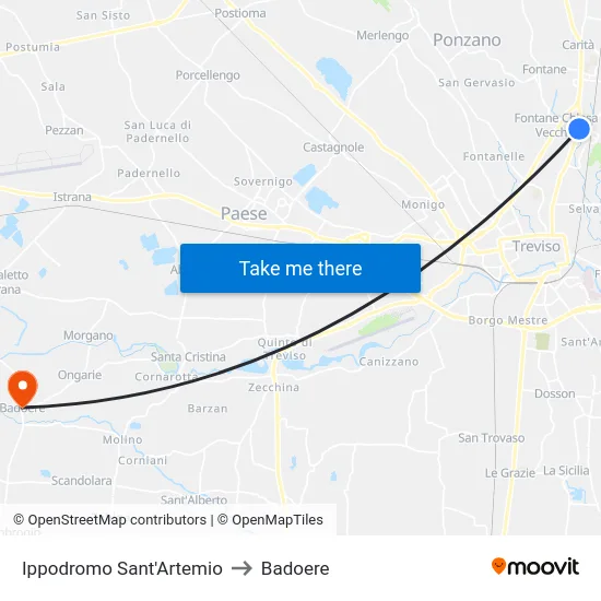 Ippodromo Sant'Artemio to Badoere map