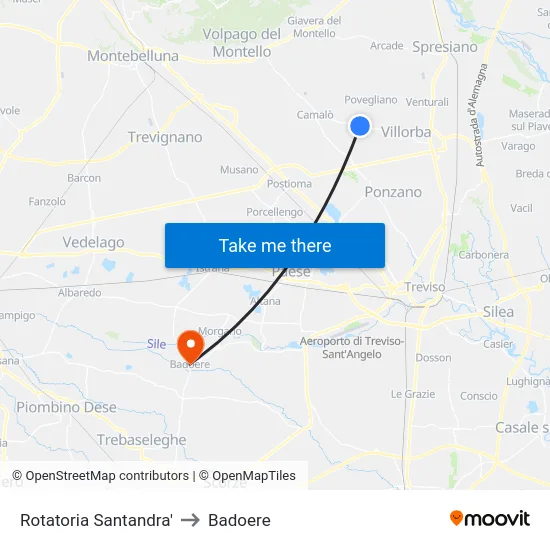 Rotatoria Santandra' to Badoere map