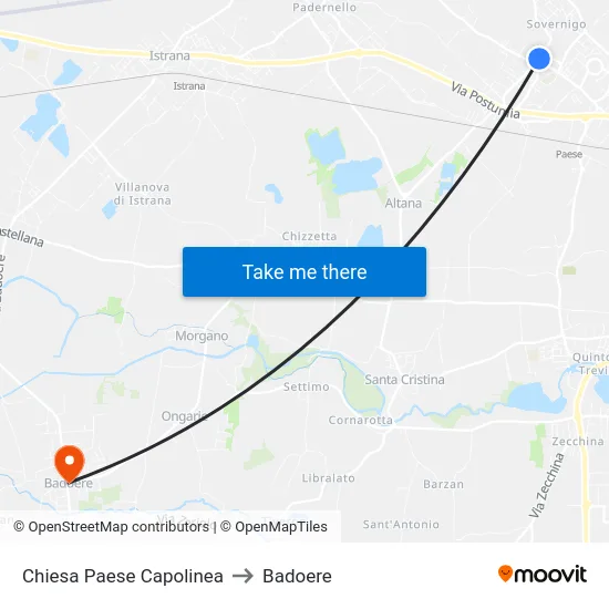 Chiesa Paese Capolinea to Badoere map