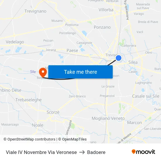 Viale IV Novembre Via Veronese to Badoere map