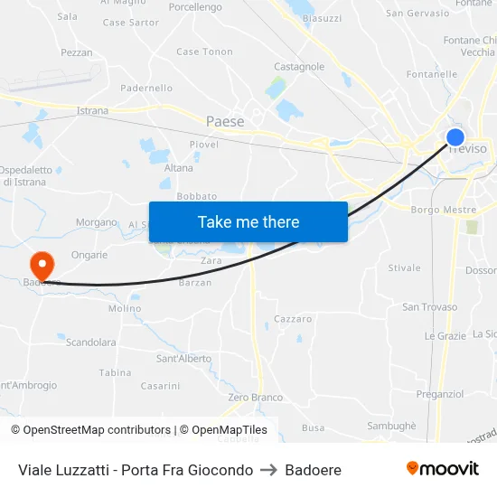 Viale Luzzatti - Porta Fra Giocondo to Badoere map