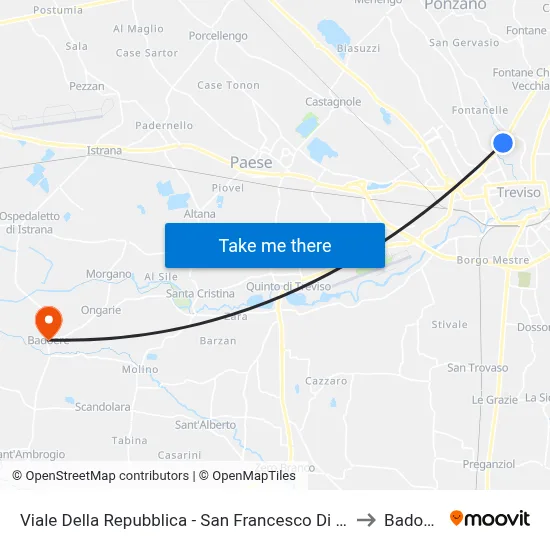 Viale Della Repubblica - San Francesco Di  Sales to Badoere map