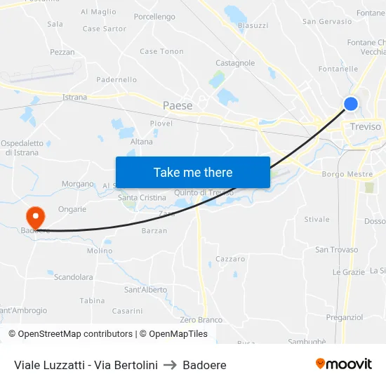 Viale Luzzatti - Via Bertolini to Badoere map