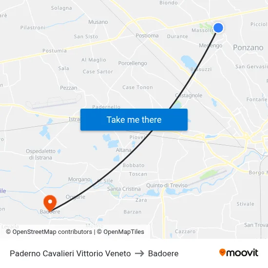 Paderno Cavalieri Vittorio Veneto to Badoere map