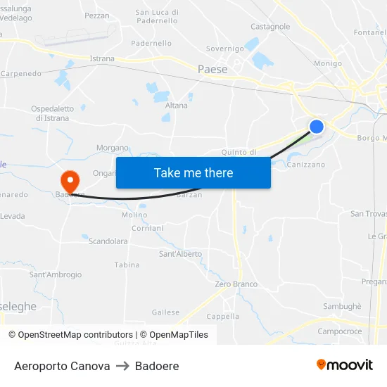 Aeroporto Canova to Badoere map