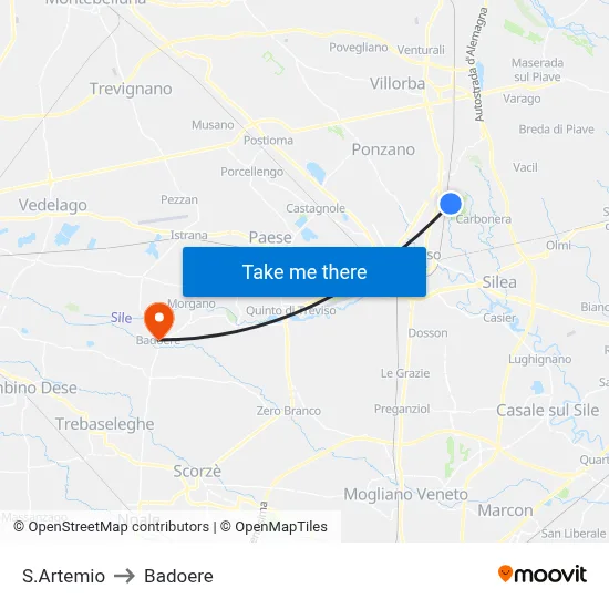 St. Artemio to Badoere map