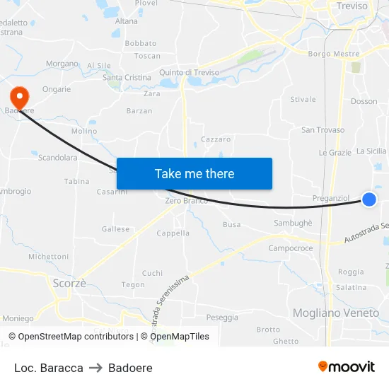 Baracca Location to Badoere map
