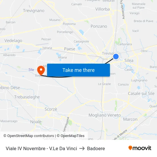 Viale IV Novembre - V.Le Da Vinci to Badoere map